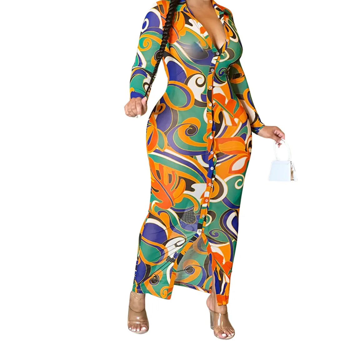 Desiree- See-Through Printed Maxi Dress