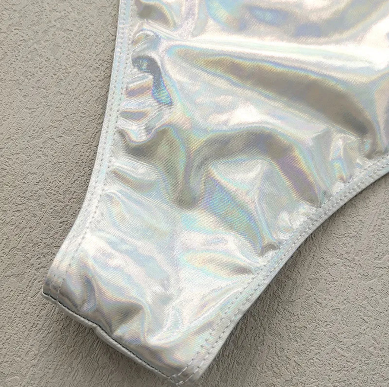 Women's One Piece Silver/ Holographic Cut Out Swimsuit