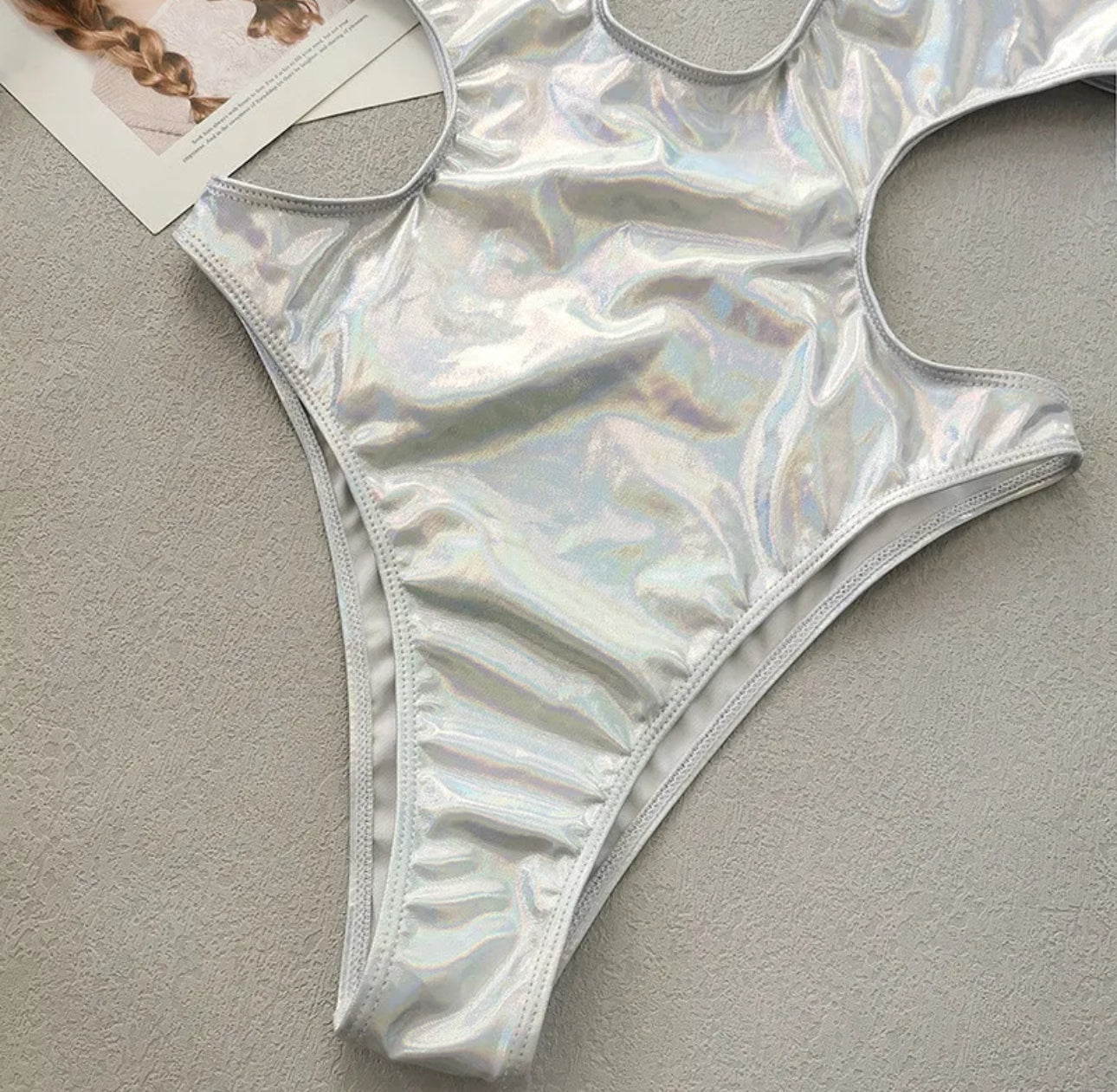 Women's One Piece Silver/ Holographic Cut Out Swimsuit
